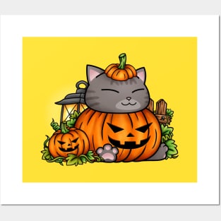 Halloween Cat Pumpkin Kitty Posters and Art